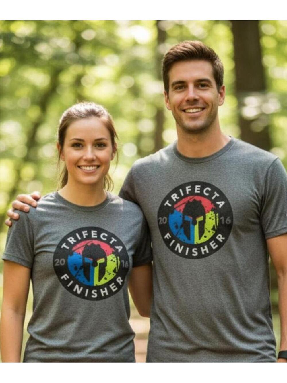 New Unisex Gray 2016 Spartan Gear Trifecta Tribe Finisher T-Shirt Size XS